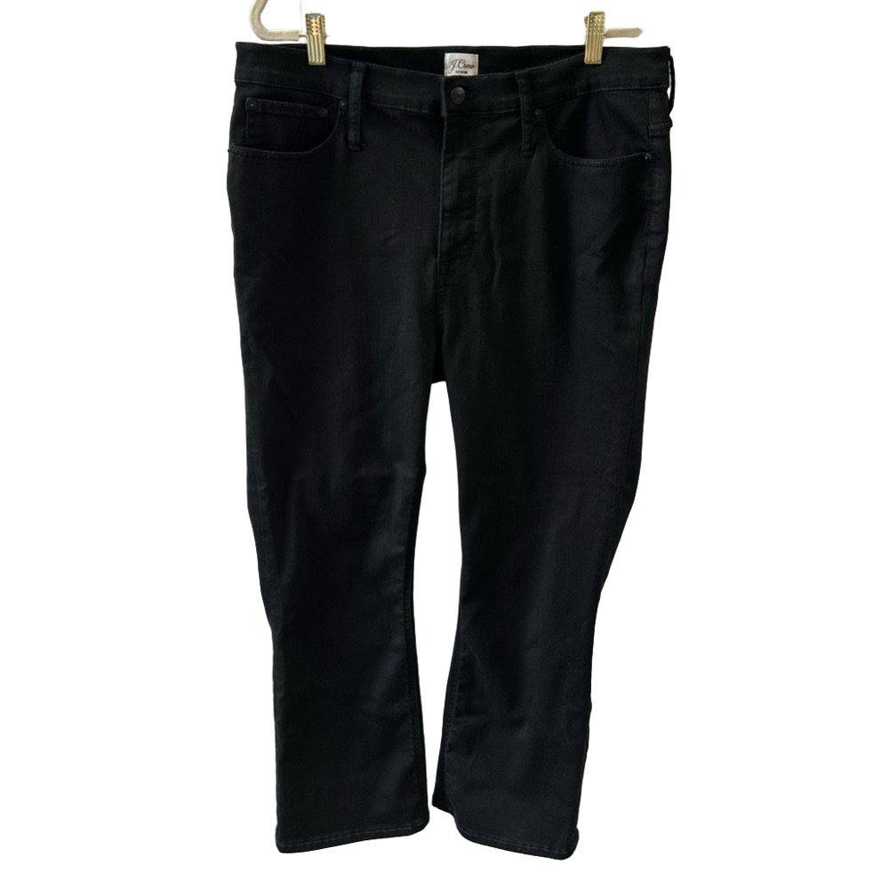 J. Crew 9” Billie Black Denim Demi Boot Crop Jeans Size 33 Cropped Kicked Leg - Picture 2 of 11